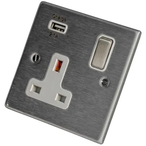 Hartland Stain Steel 1 Gang 13A 1 Pole USB Socket