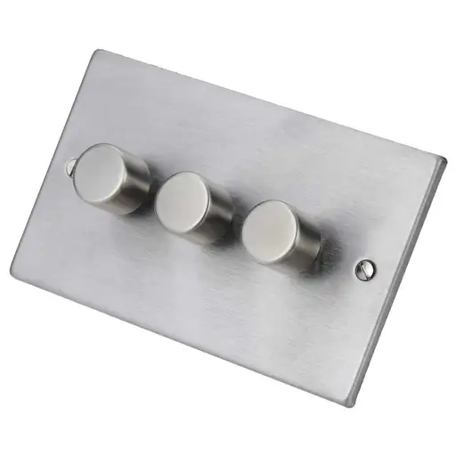 Hartland Stain Steel 3 Gang 100W LED 2 Way Dimmer