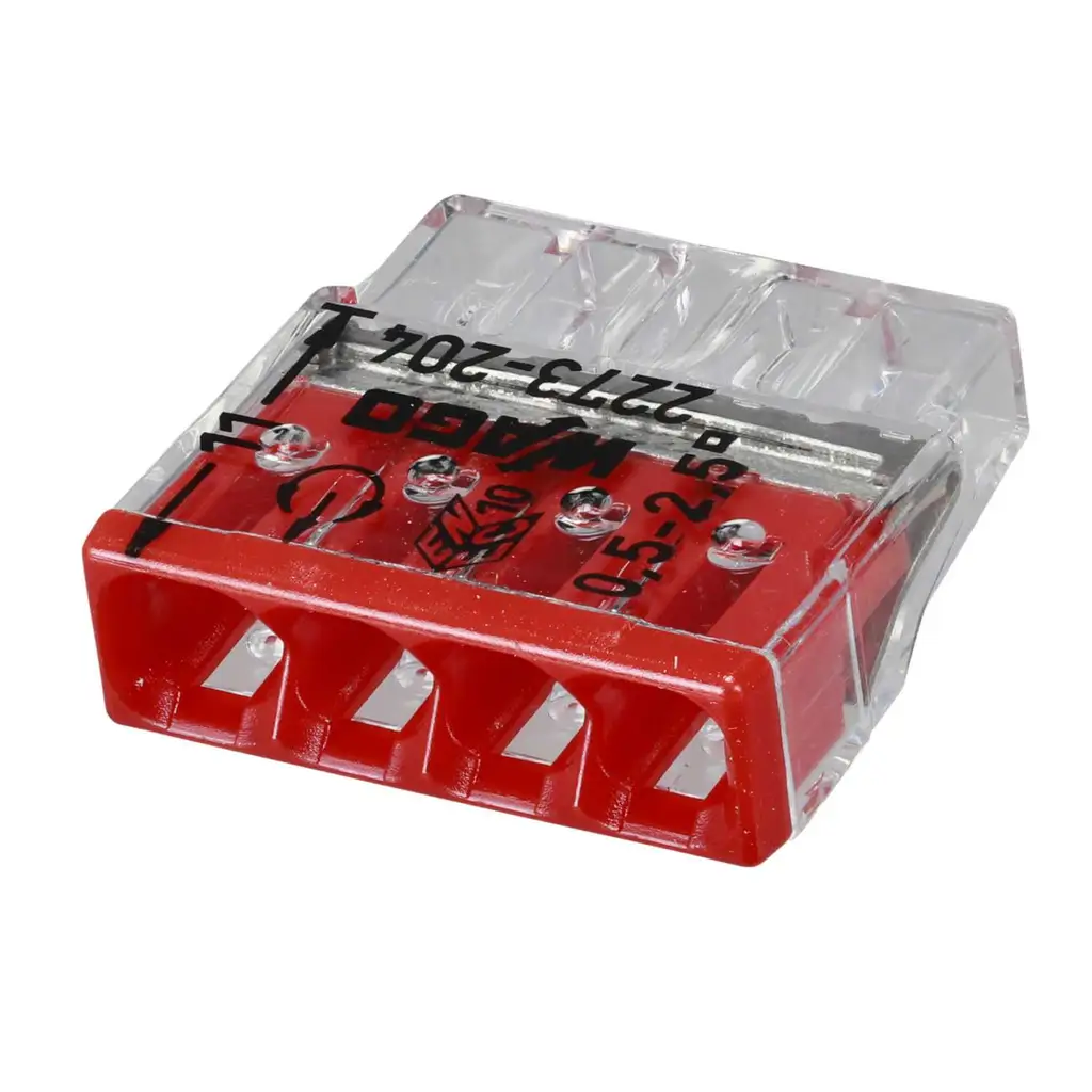 Wago 24A Compact 4 Way Connector Terminal Block Red (Pack of 100)